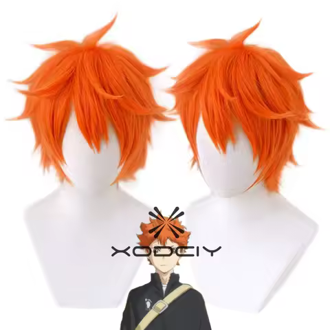 Anime Hinata Shoyo Cosplay Short Orange Wig Haikyu Heat-resistant Fiber Hair with Wig Cap Halloween Party Role Play