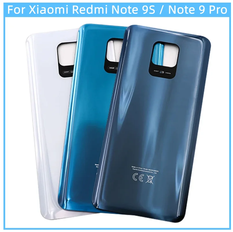 For Xiaomi Redmi Note 9S / Note 9 Pro 64MP Battery Back Cover Rear Door 3D Glass Panel Housing Case Camera lens Adhesive Replace