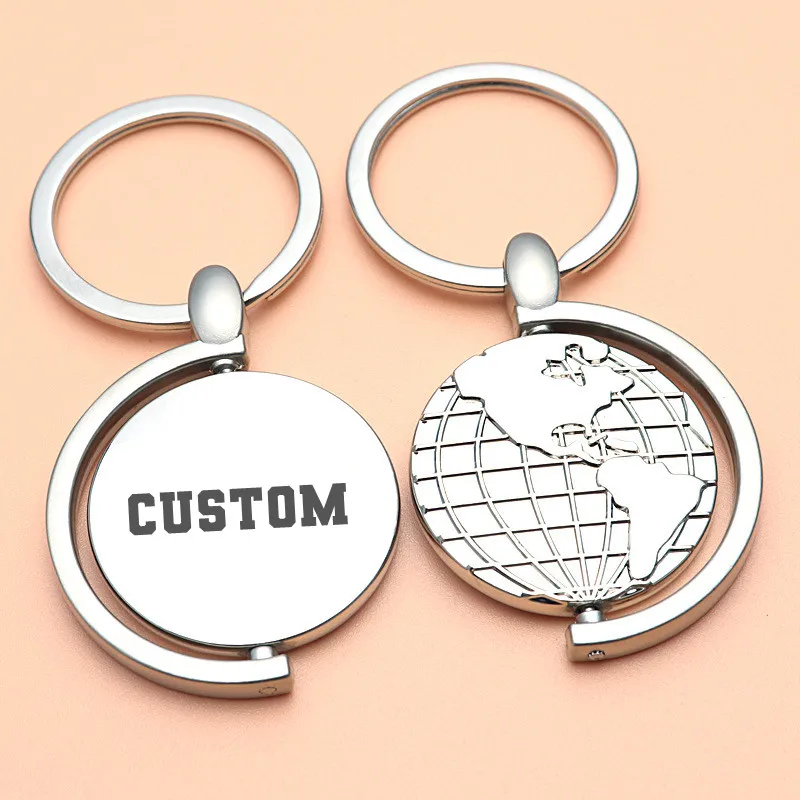 Customized Globe Keychain Metal Creative 360 Degree Rotating World Map Key Ring Life Exchanging Gift for Family Best Friends