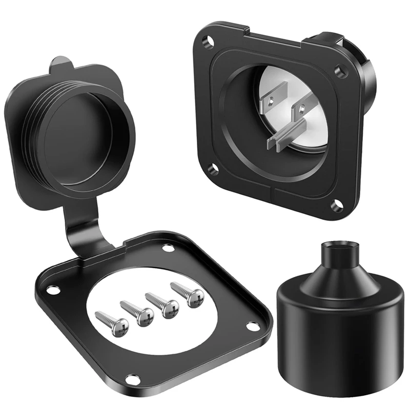 ABNO-Flanged Inlet ETL 15 Amp RV Plug Receptacle Block Heater Bumper Plug With Waterproof Cover NEMA 5-15 Male Wall US Plug