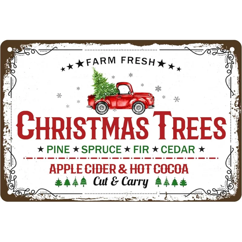 

Red Truck Metal Logo Farm Fresh Christmas Tree Theme Retro Poster Kitchen Cafe Bar Farmhouse Home Wall Decoration