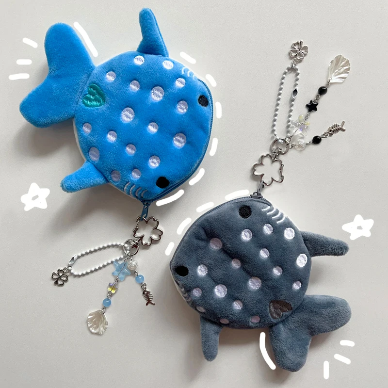Lindo llavero de ballena océano con cremallera plushie bolso azul y gris encanto 1 Uds