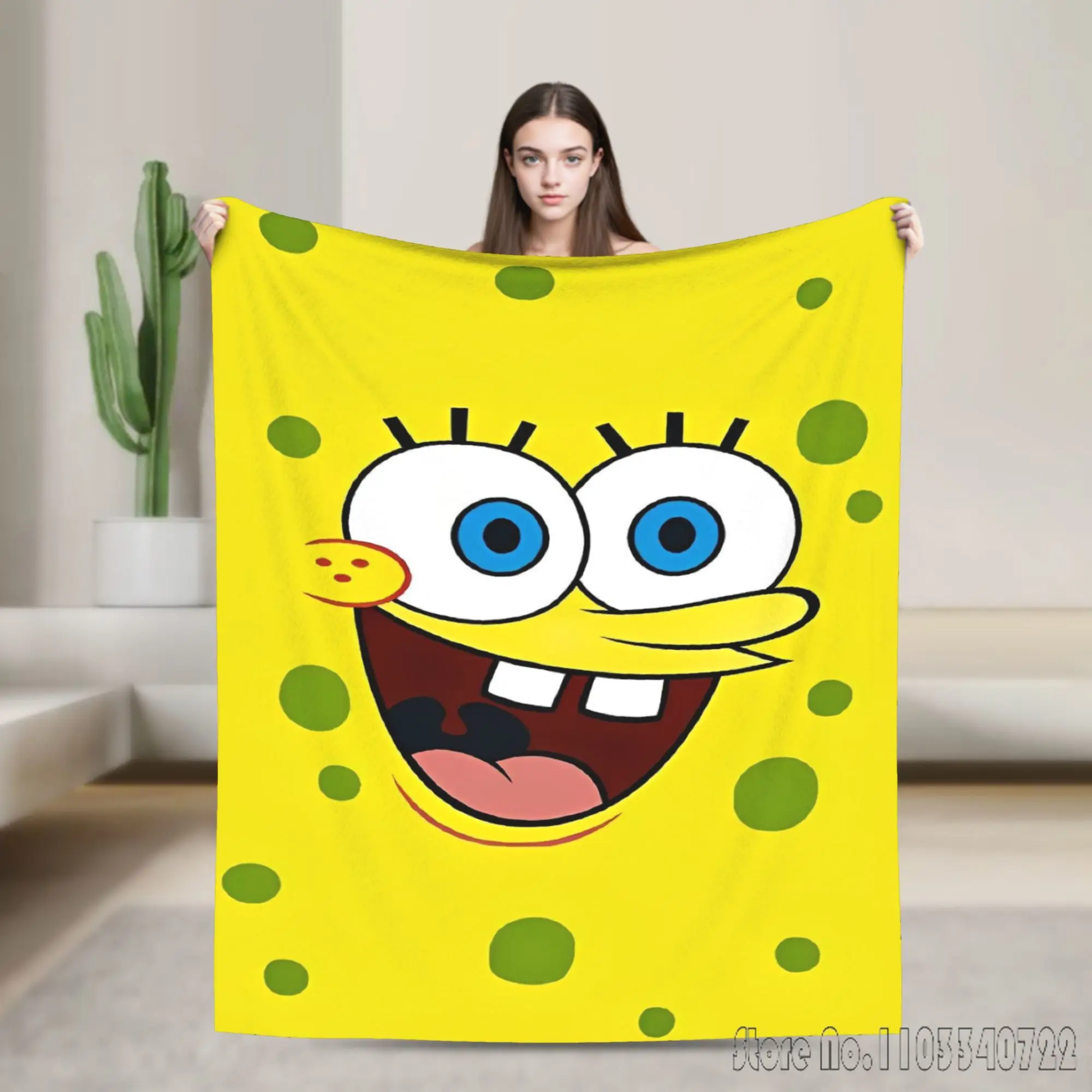 2026 Anime 3D Funny S-SpongeBobs Facial Expressions Blanket Throw for Home Bedroom Bed Sofa Picnic Travel Office Cover Kids Gift
