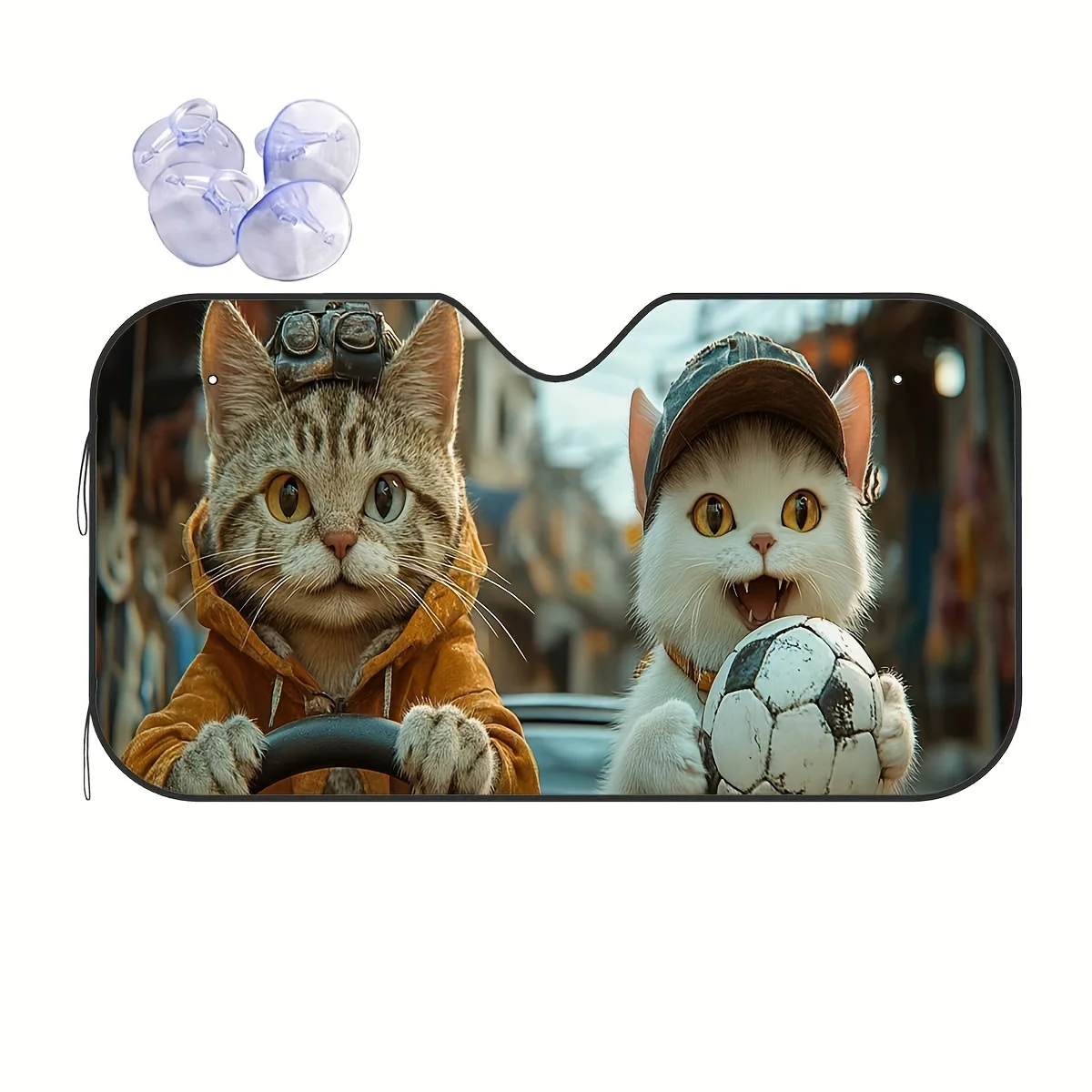 

1pc Cool Cats Driving Pattern Car Window Sunshade - Polyester Windshield Protector, Easy Installation, UV & Heat Protection, Fun