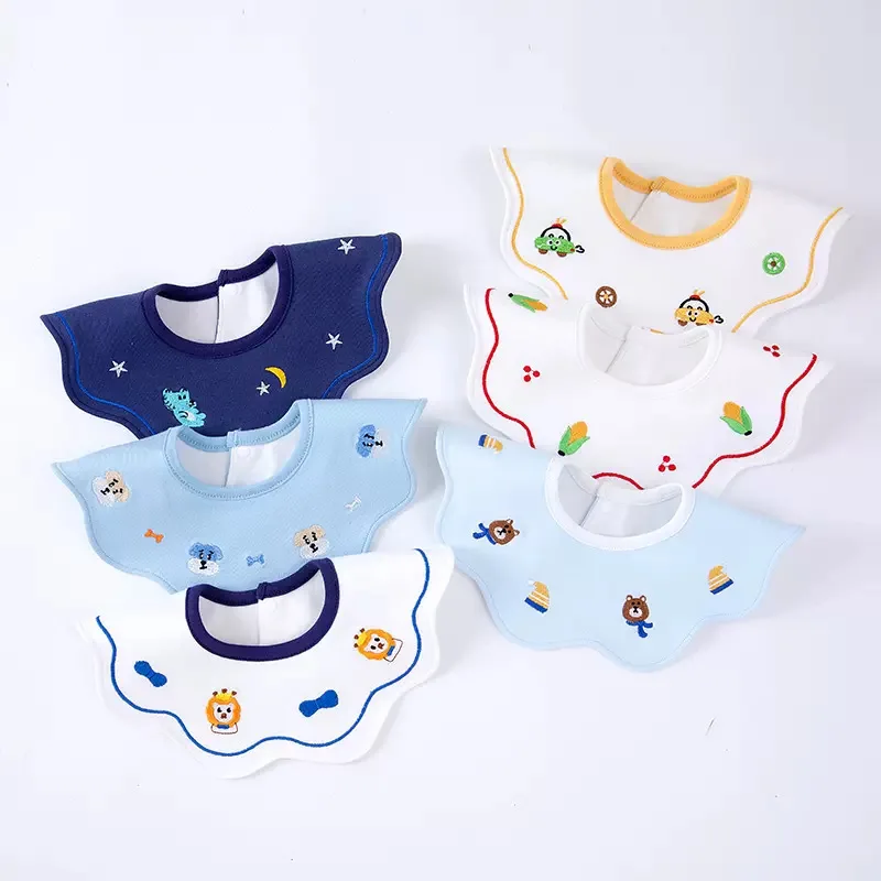 Infant Baby Girl Boy Bibs Toddler Dinner Food Feeding Embroidery Cotton Burp Cloths Saliva Towel Cute Fake Collar Kids Accessory