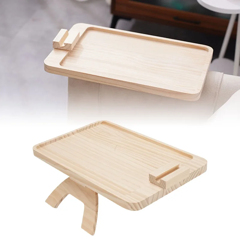 Sofa Tray with Phone Holder Wooden Sofa Tray with Phone Tablet Holder Couch Arm Dining Tray for Breakfast Snack Dessert