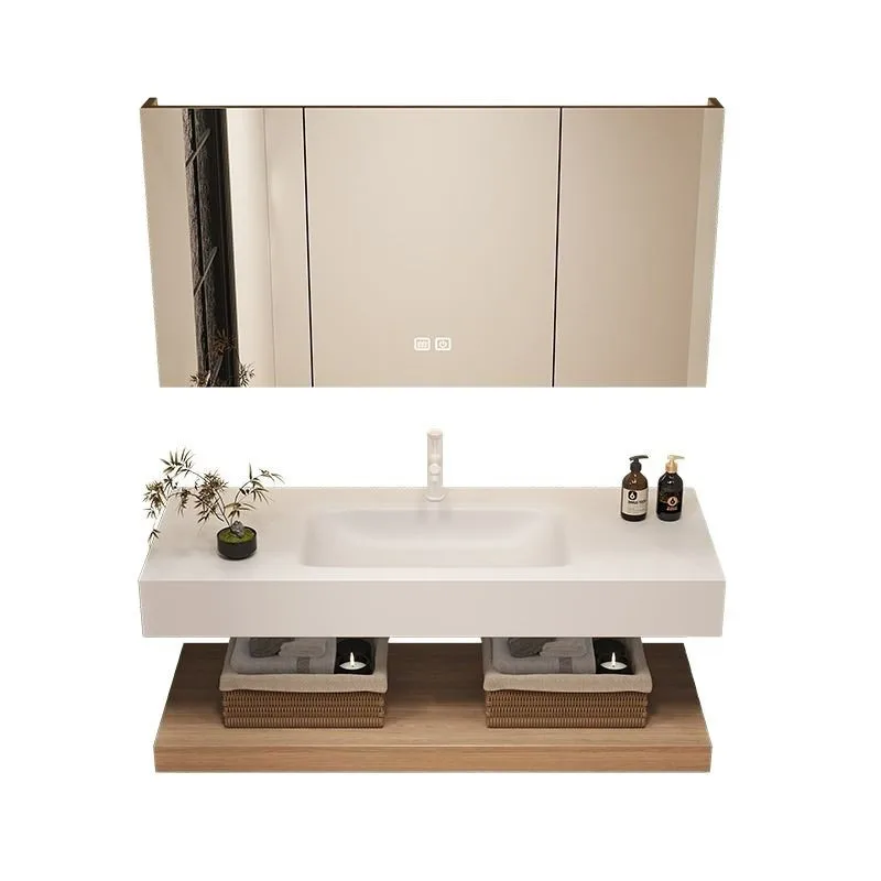

Bathroom Cabinet Slab Hot Bending Integrated Basin Wall Mounted Cabinet Waterproof Drawer Storage Organizer Mirror Furniture