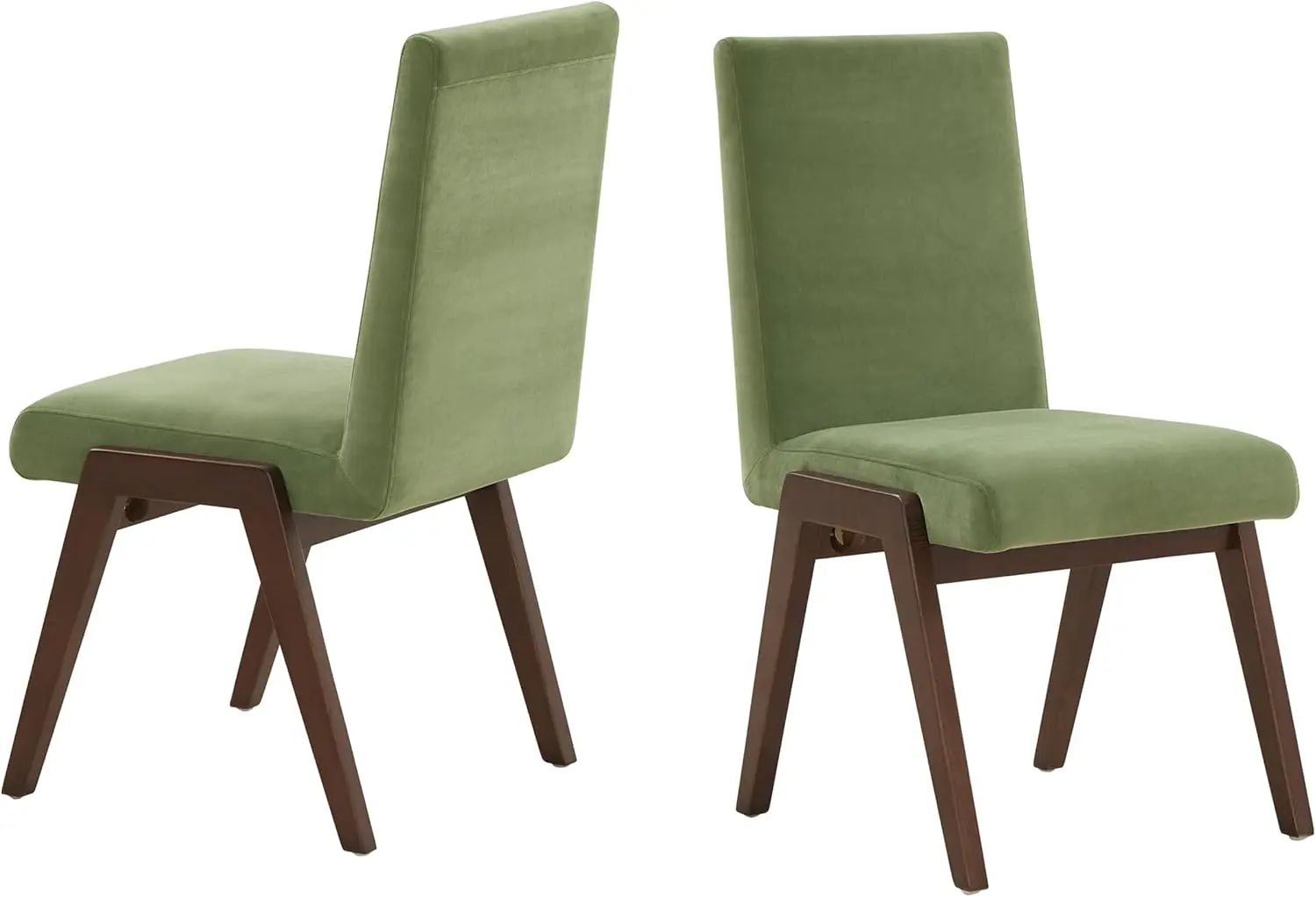 Hedy Modern Upholstered Dining Chair With Solid Walnut Wooden Finished Legs And Plush Olive Green Velvet Side Chair - Set Of 2