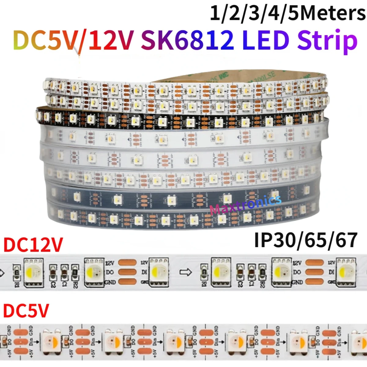 1-5M Smart DC5V/12V SK6812 Led Strip Lights SMD5050 RGBW/ RGBWW 4 In 1 Programming Individually Addressable Flexible Pixel Lamps