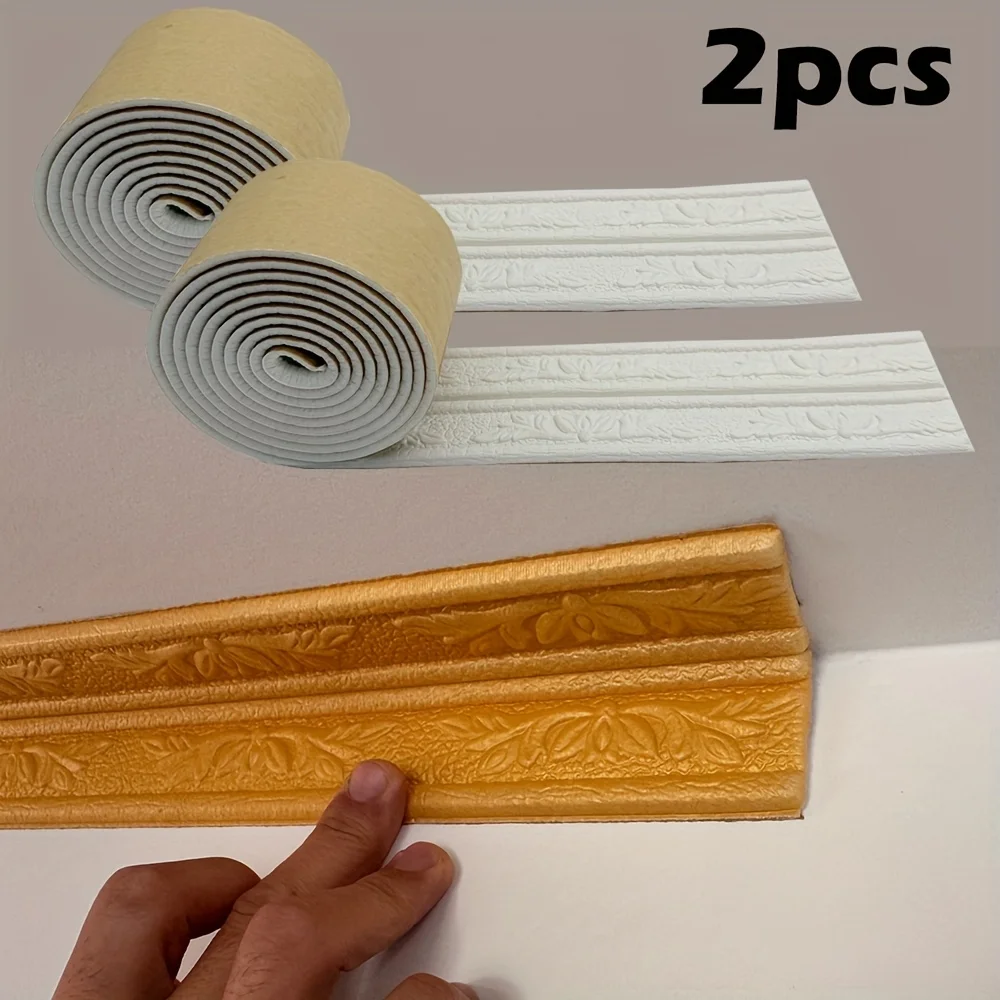2pcs Emboss Self Adhesive celling wallpaper edge strip sticker Baseboard Molding Trim Decorative Wall Lines Peel and Stick