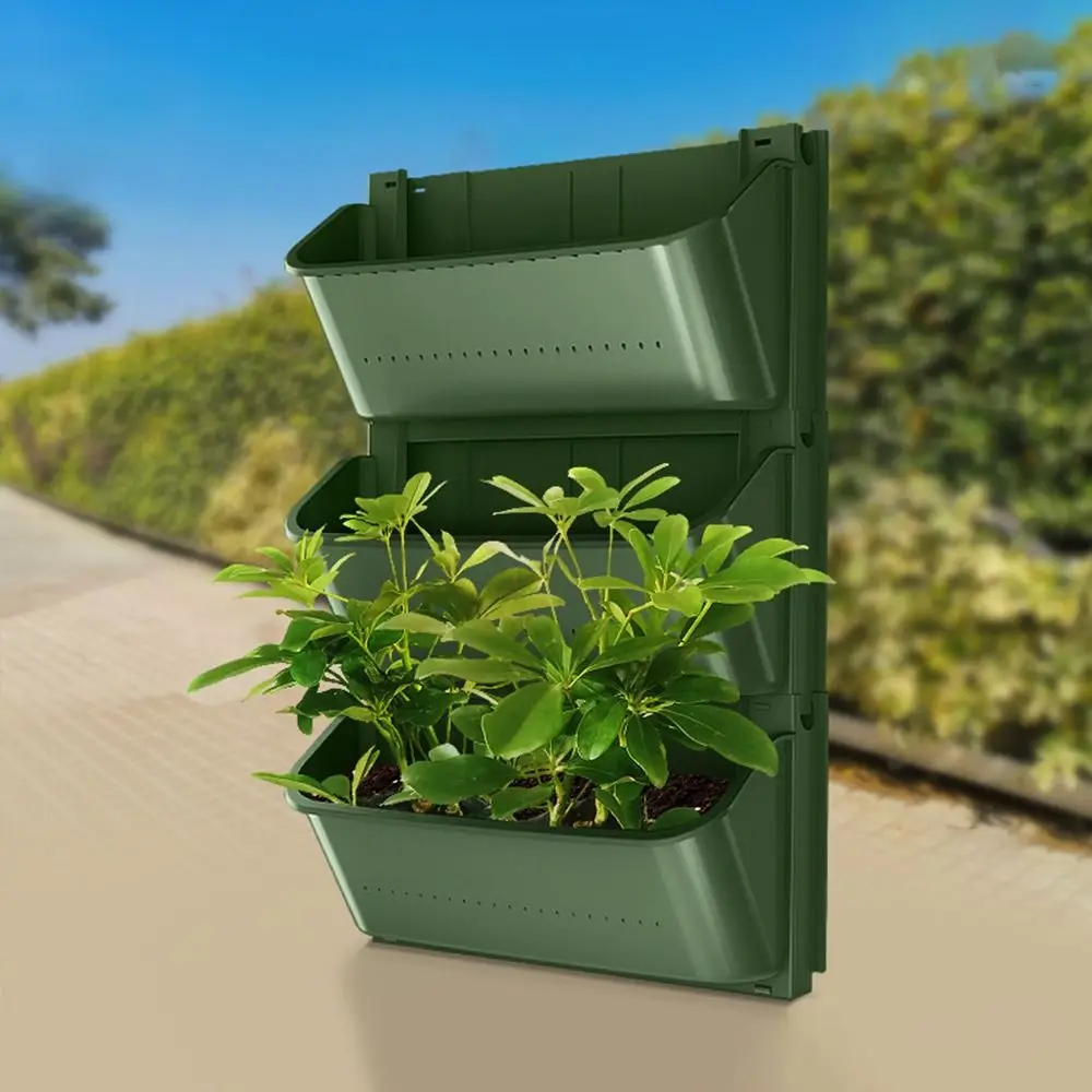 Maceta colgante de pared para plantas de jardín, contenedor de plástico montado en la pared, Vertical, verde, decoración del hogar, 1 unidad