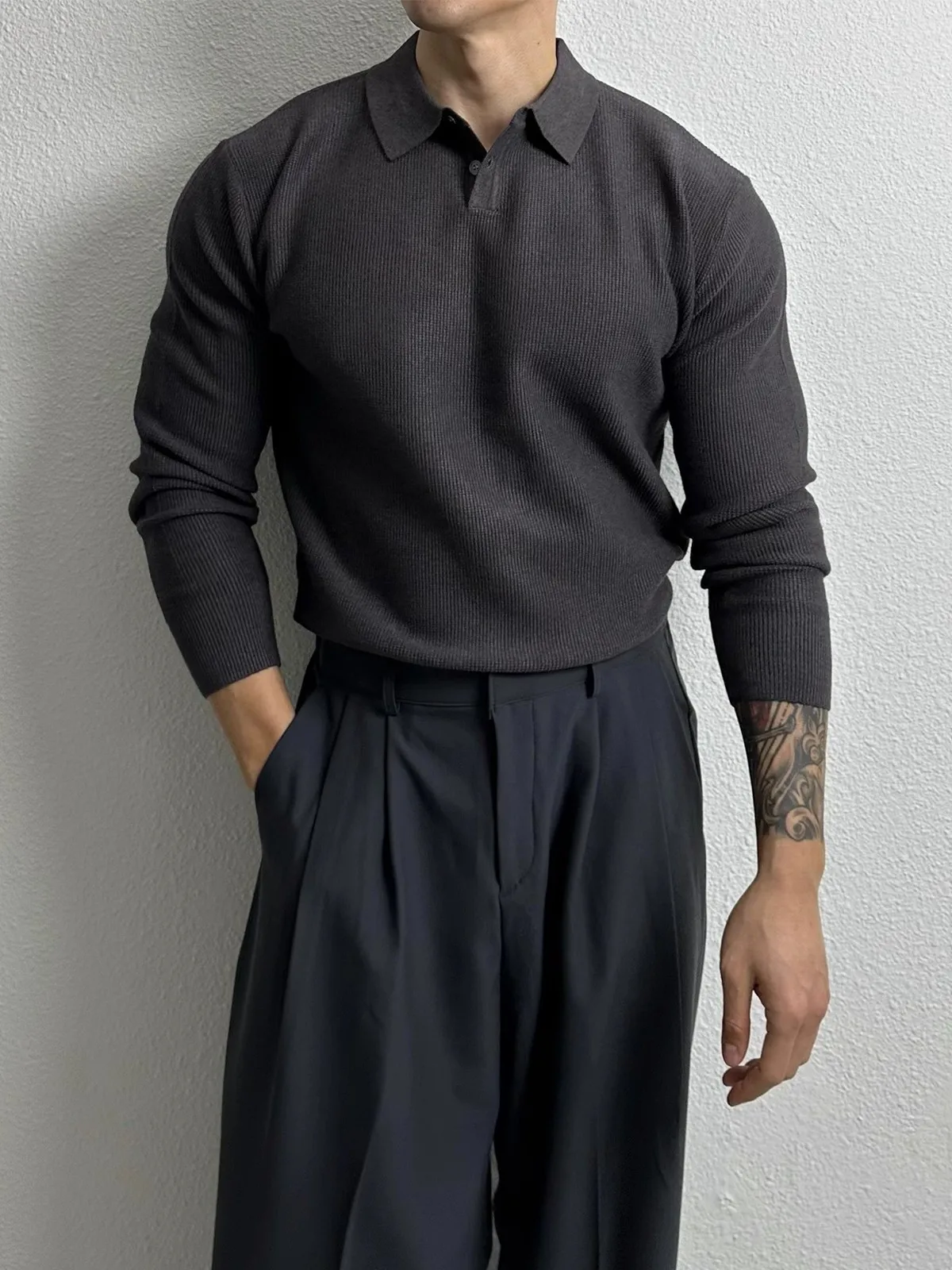 

Мужской винтажный свитер с длинным рукавом, вязаный, однотонный, повседневный, с эффектом высокого качества, на пуговицах