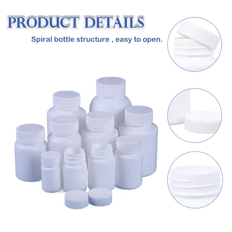 10pcs 15ml-100ml Medical Plastic HDPE Pill Bottles Empty Portable Pill Tablets Capsule Containers Food Grade Refillable Bottles