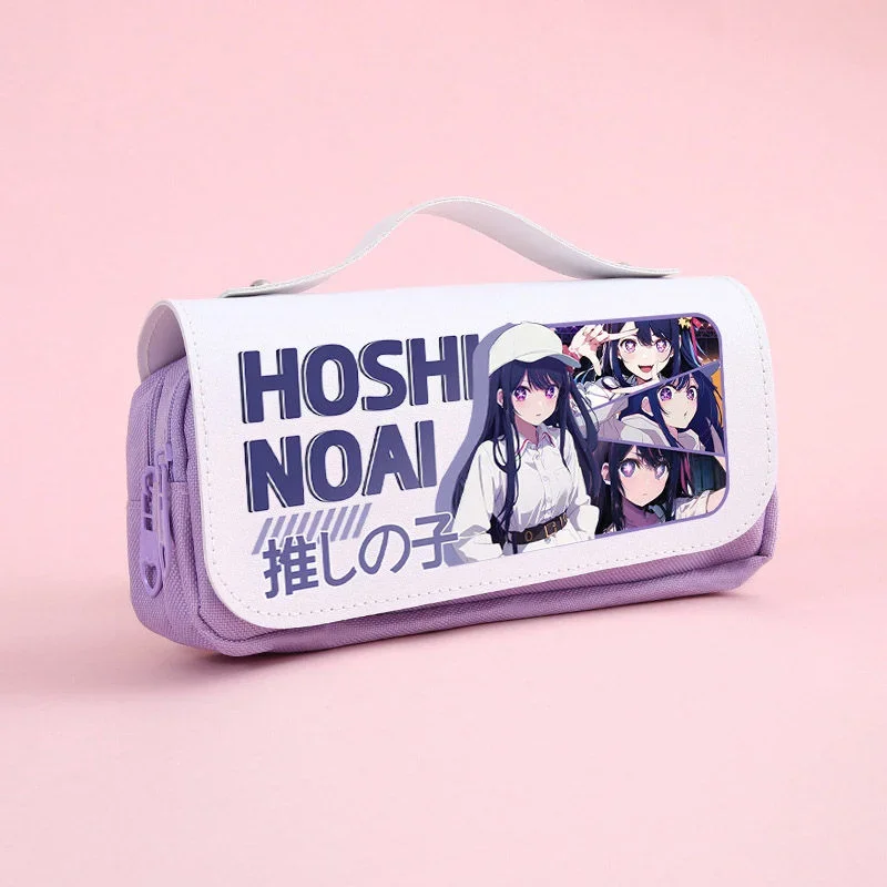 Anime OSHI NO KO Cosplay Hoshino Ai Cartoon Oxford Cloth Student PU Leather Flip Pen Bag Portable Flip Pencil Case Stationery