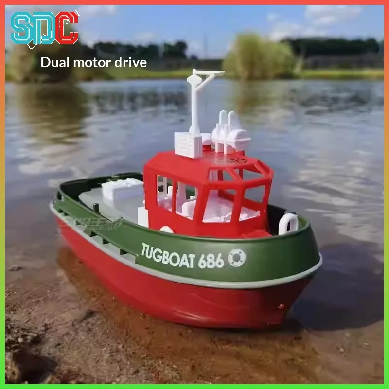 

1:72 Scale Remote Control Tugboat Toy Dual Motor Full Size Simulation Children's RC Boat Model for Charging