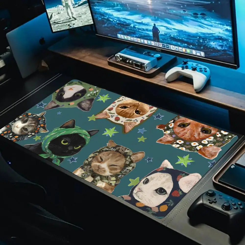 

Cute Cat illustration Mouse Pad Esports Office Desk Mat Game Accessories Mousepad XXL Rubber Anti-slip HD Gaming Long Desk Mat