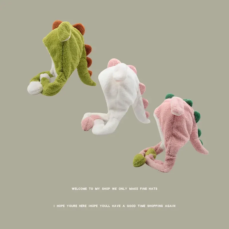 Bonnets de dinosaure de dessin animé Kawaii pour enfants, garder au chaud, oreilles mobiles vers le haut, cosplay, crânes, casquettes, chapeau