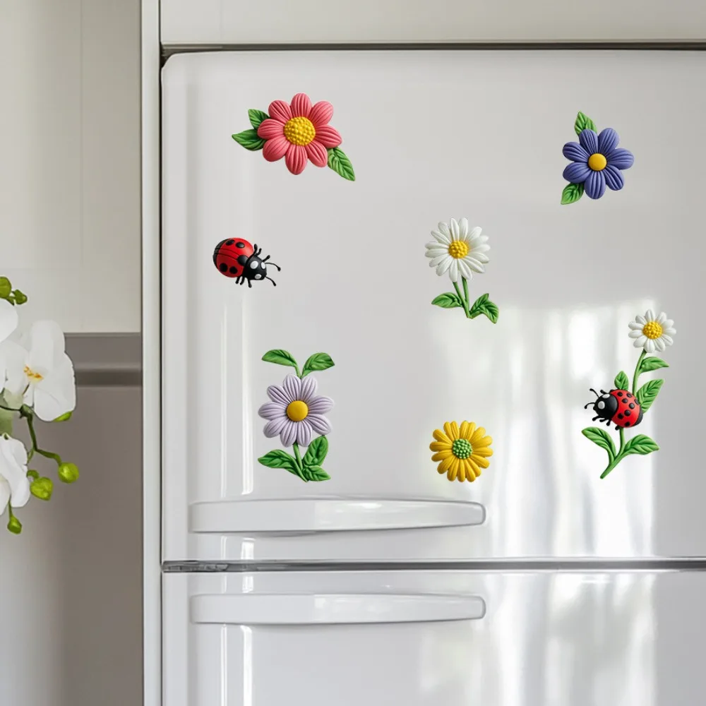 3D Flower Ladybug Refrigerator Magnet Cartoon Kitchen Office Decor Self Adhesive Removable Backing for Fridge Locker Whiteboard view 4