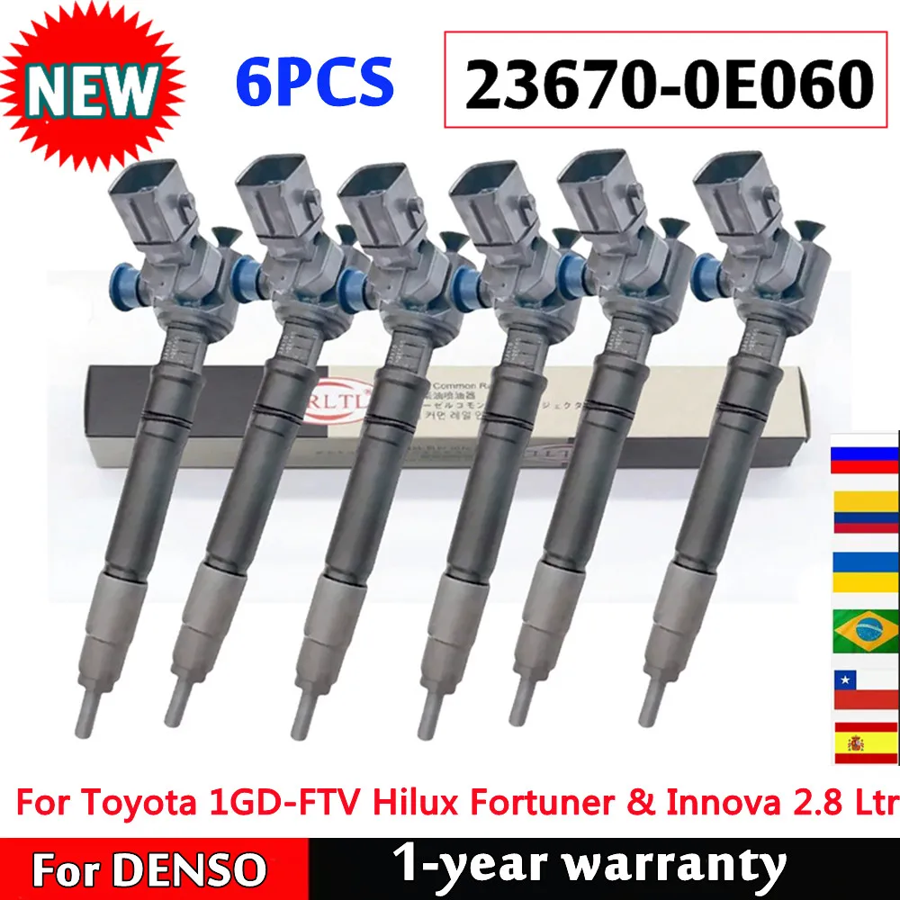 

6 шт. форсунка дизельного топлива 23670-0E060, новая форсунка 236700E060 для DENSO Toyota 1GD-FTV Hilux Fortuner и Innova 2,823670-0E070