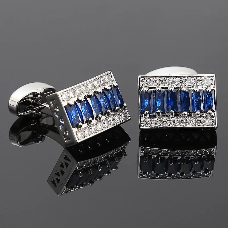 

Men's French Cufflinks Rectangle Rhinestones Zircon Luxury Man's Business Shirts Cuffs Buttons Men Wedding Accessories Jewelry