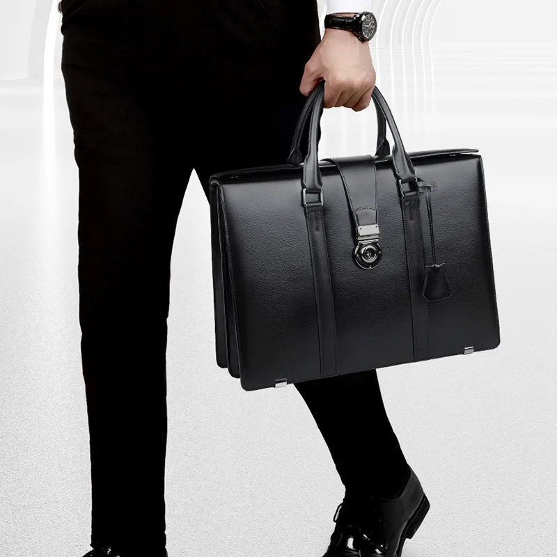 New Genuine Leather Bag With Combination Lock, Briefcase For Commuting And Business, Large Capacity Cowhide Men's Handbag