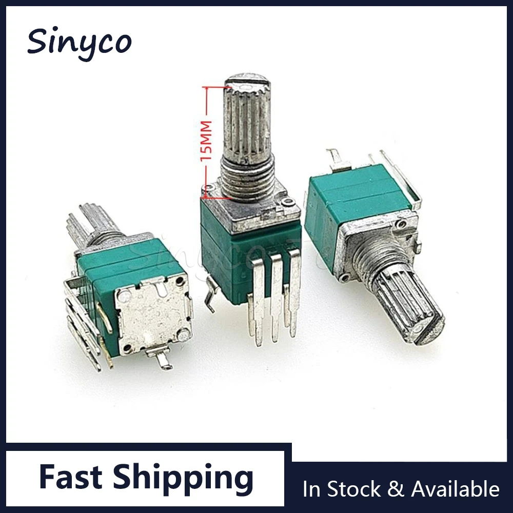 2PCS RK097NS Single Potentiometer Vertical With Switch B10K B50K B100K Adjustable Volume Resistor 5Pin Flower Shaft Length 15mm