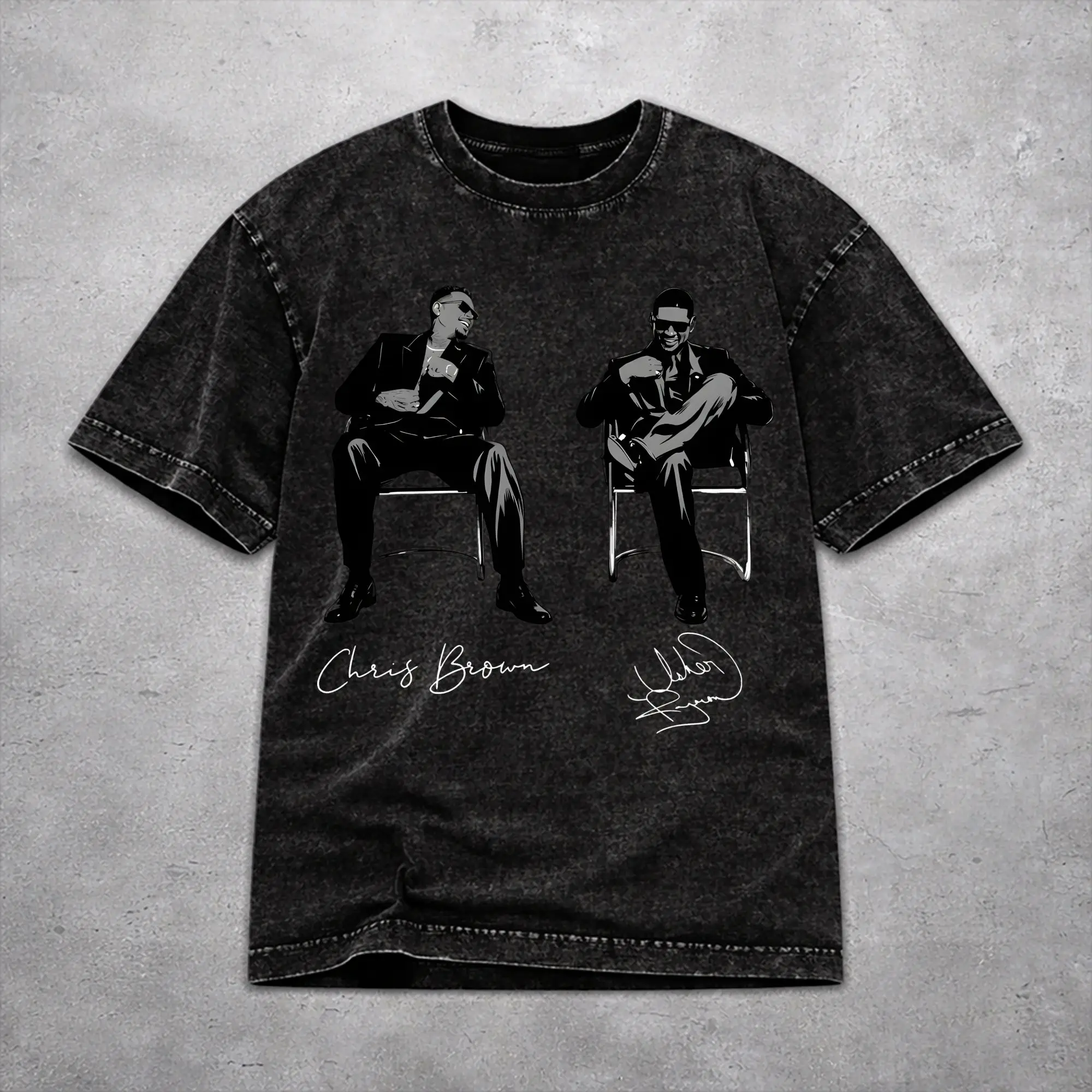 Men Women Harajuku Washed T-shirts Chris Brown Usher R&B Tour 2026 Print Shirt Accessories High Street  Tees