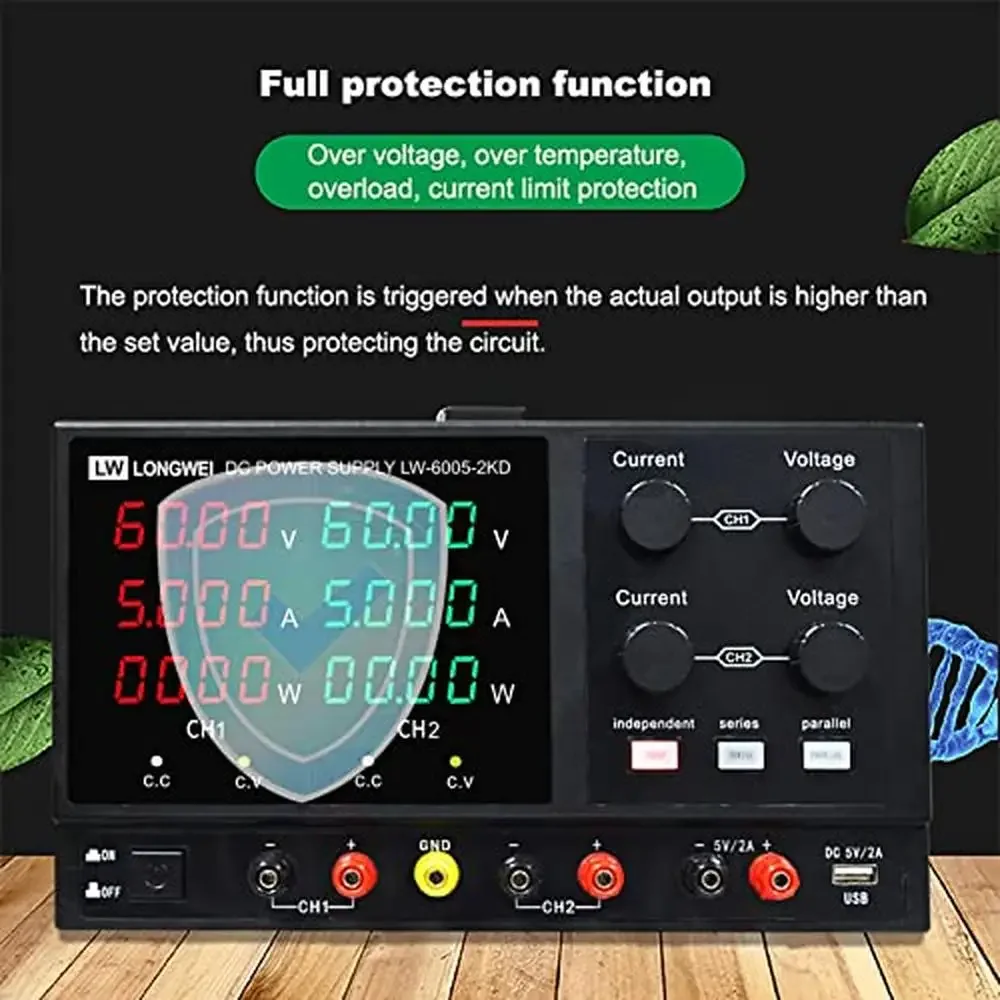 4 Channel DC Power Supply 60V 5A Adjustable Bench Power Source with Overload Protection & LED Display