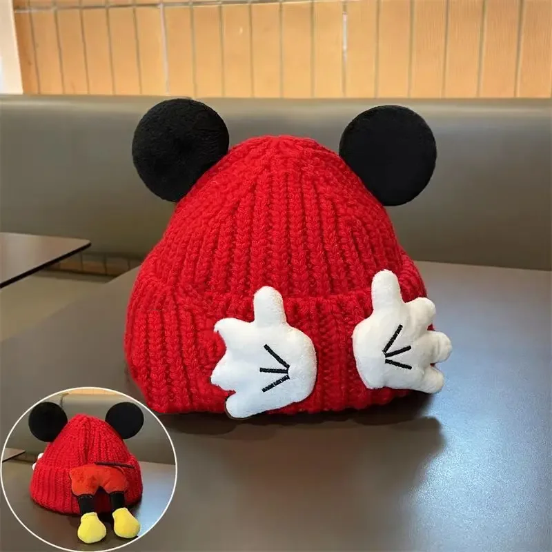 Disney Mickey Mouse Knit Hat with Ears Cute Mickey Mouse Hip Hop Hat with Cartoon Design Warm and Windproof Winter Hat