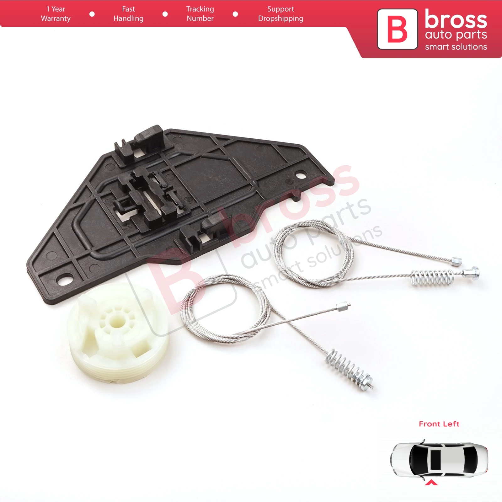 Bross Auto Parts BWR5259 Window Regulator Repair Set Front Left 402215E for Citroen C3 MK2 5 Door 2010-2013. Made in TURKEY