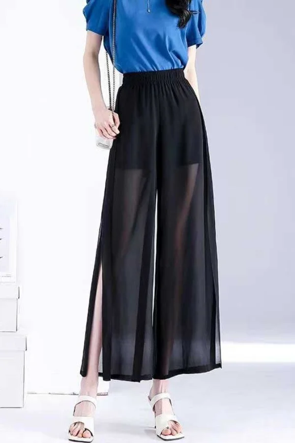 

2025 Summer New Chiffon Pants High Waist Large Size Long Pants Skirt Casual Split Wide Leg Pants Ladies Loose Trousers C313