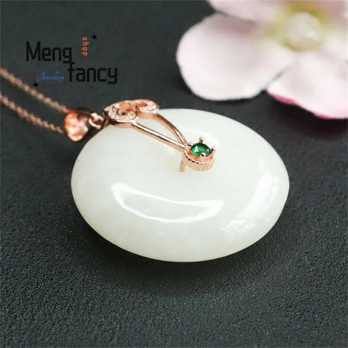 Natural S925 Silver Inlaid Hetian Sheep Fat White Jade Safety Buckle Necklace Charm Elegant Personalized Fashion Luxury Jewelry