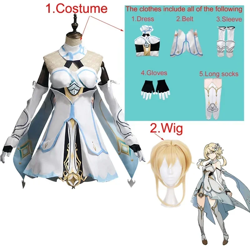 Genshin Impact Lumine Cosplay Costume Anime Halloween Carnival Dress Including Gloves Socks Lolita Maid Uniform