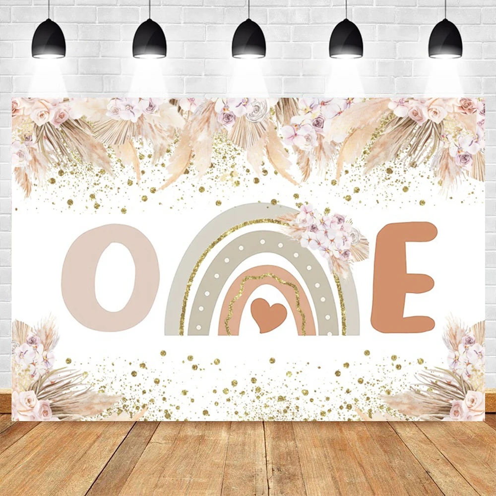 เด็กวันเกิดสายรุ้ง Boho พื้นหลังสำหรับถ่ายภาพดอกไม้ Party Decor ฉากหลังภาพเด็ก Photo Studio Photophone