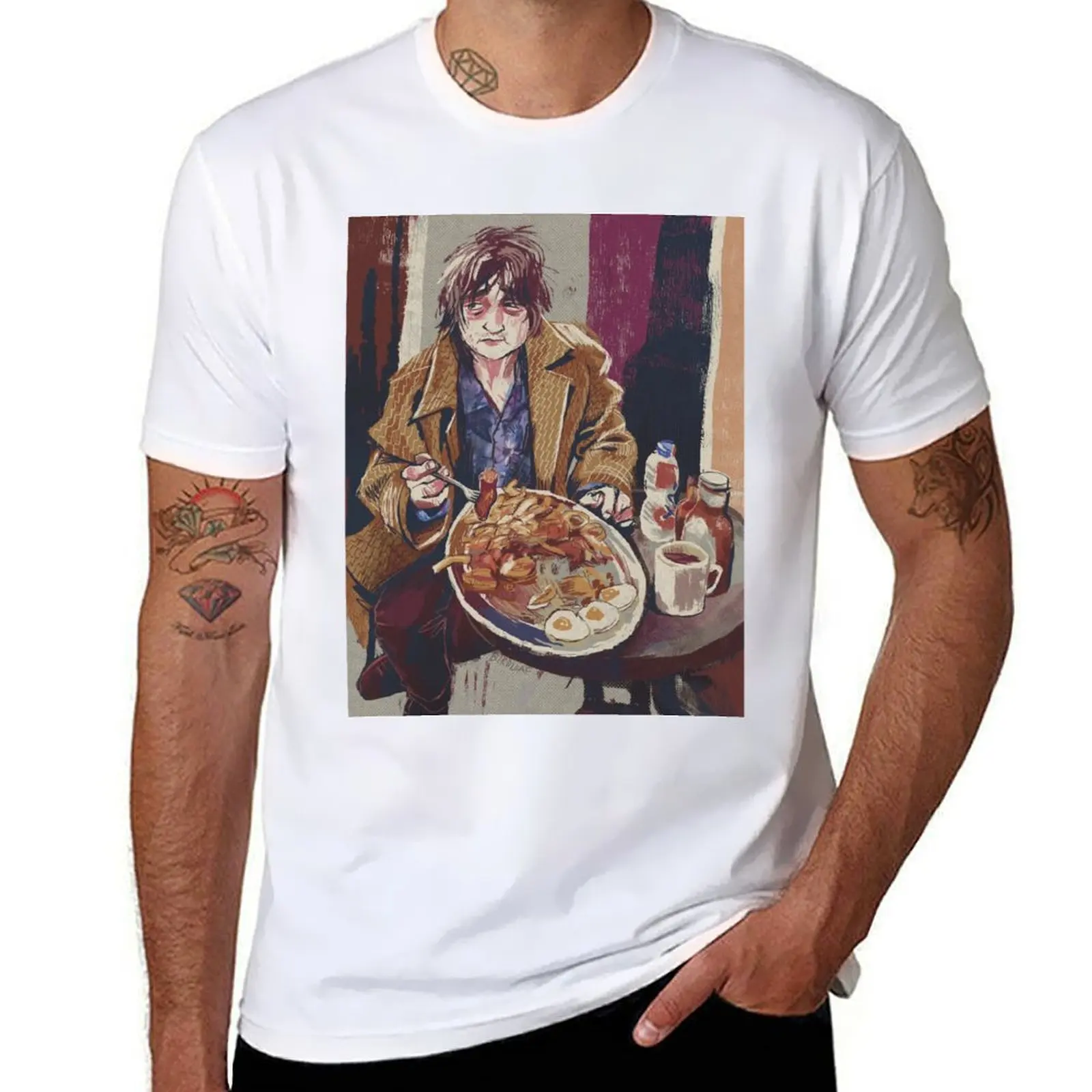 

Pete Doherty Demolishing a Large Breakfast T-Shirt man t shirt graphic man t shirts for men T-Shirt