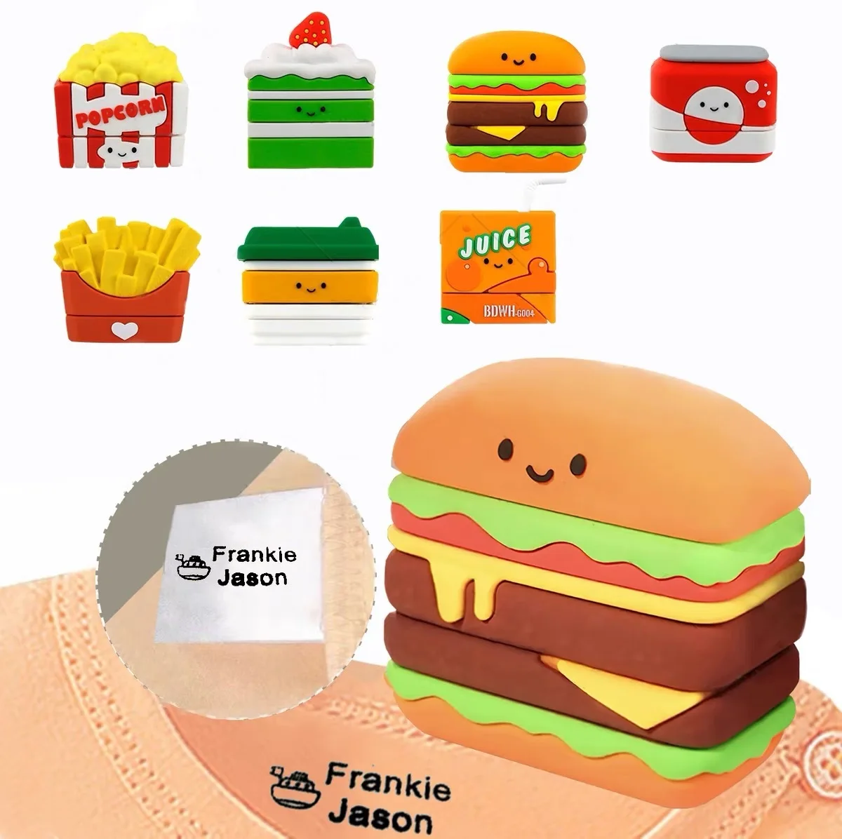 Name Stamps Custom-Made Cartoon Seal Clothes Children Baby Waterproof Hamburge Juices Chips Non-fading Food Personal Non-toxic