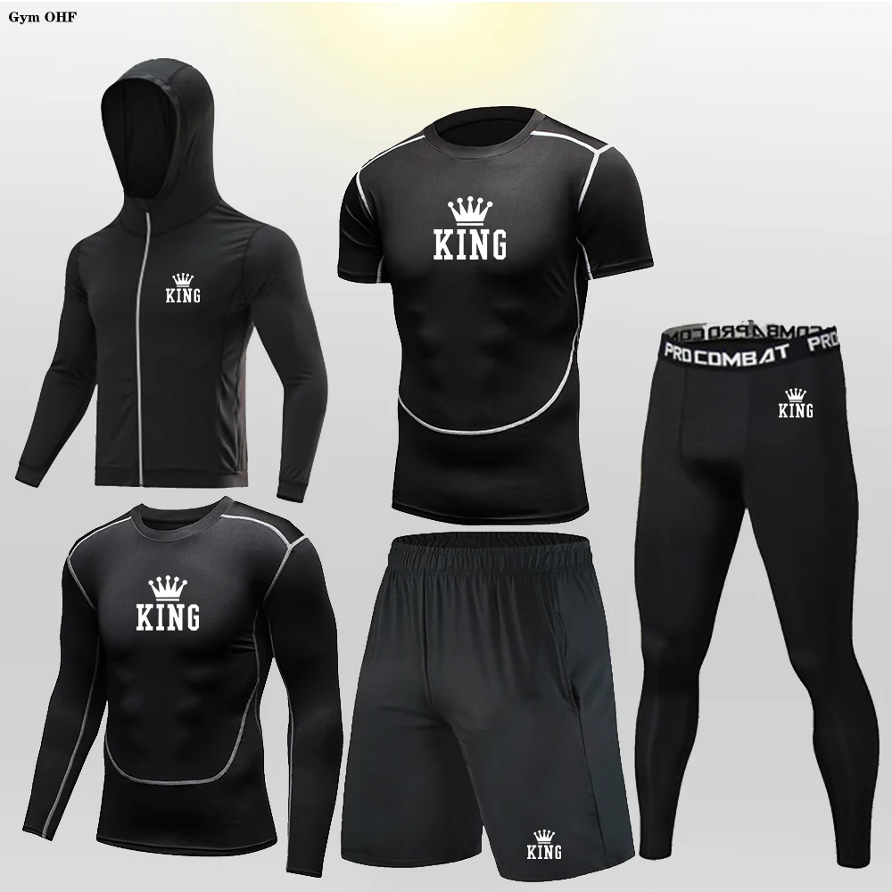 5 Pcs/Set Men's Tracksuit Gym Fitness Compression Sports Suit Clothes Running Jogging Sport Wear Exercise Workout Tights