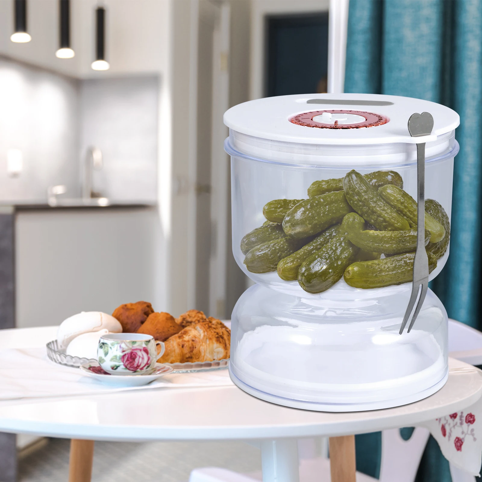 Pickle Jar Home Kitchen Dry and Wet Separation Pickle Jar Hourglass Pickle Sealed with Air Drain Flip Pickle Storage Container
