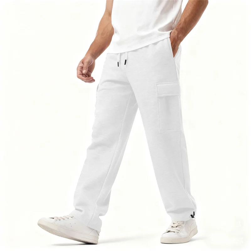 ربيع الخريف الرجال Sweatpants مستقيم ركض الرياضة الشارع الشهير متعددة جيب السراويل فضفاضة الرباط السراويل الطويلة غير رسمية الرجال