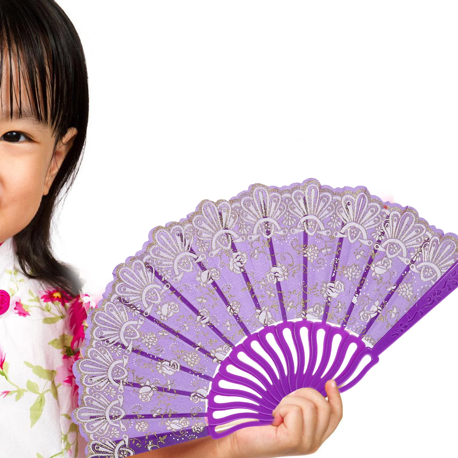 

Small Flower Rose Fan Hand Held Folding Portable Pattern Cloth Foldable Fans Miss