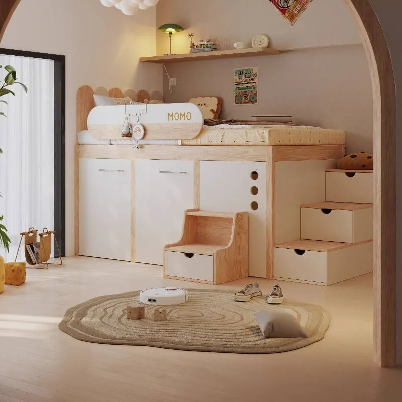 Luxuce Stairs Yellow Kids Beds Wooden Safety Design Modern Style Children Beds Playpen Single Camas Infantiles Furniture Home