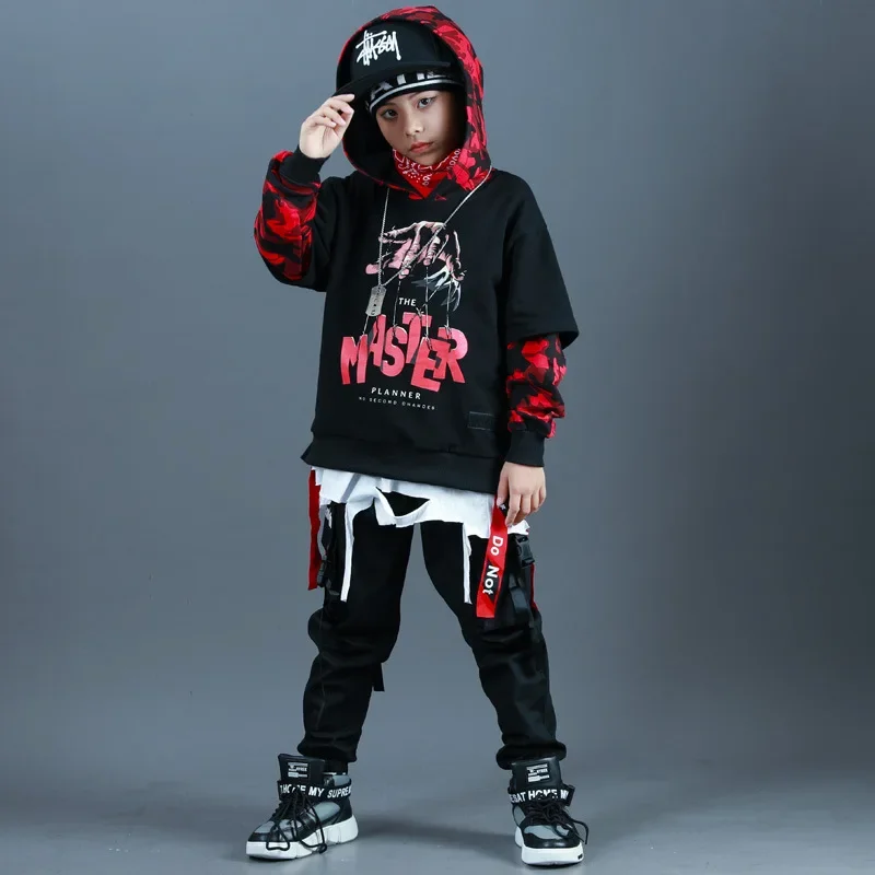 

Children Boys Girls Splice Camouflage Sets Pullover Hoodie Cargo Pant Sweatshirts Hip Hop Stage Clothes Kids Tracksuits Costumes