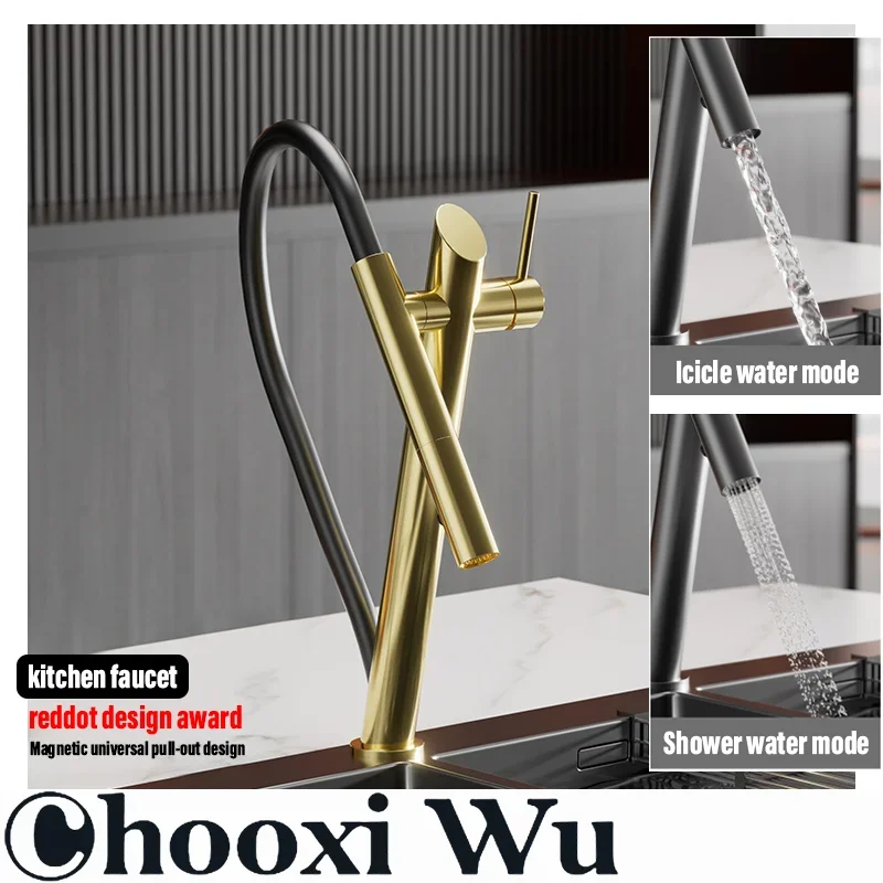 

CHOO XIWU-Pull-out Design Brass Black Kitchen Faucet Dual Control Magnetic Suction Cold And Hot 2-Function Sink Tap