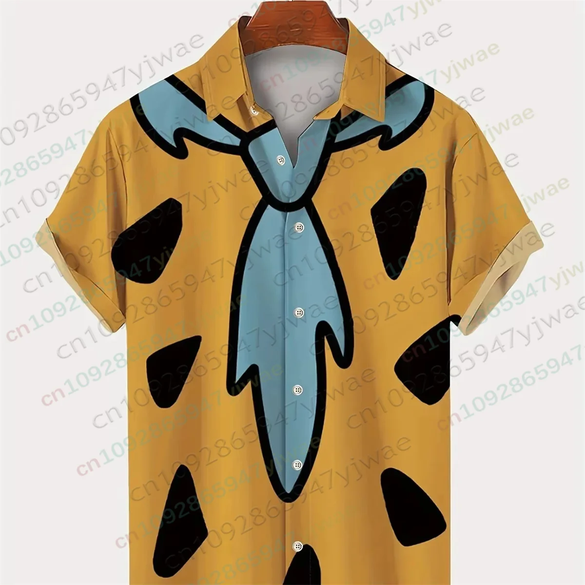 The Flintstones Krawatte Geometrisches Grafik-Shirt Modische Hawaiihemden Knopf-Top Sommer Streetwear Mode Damenkleidung T-Shirt – Detail 5