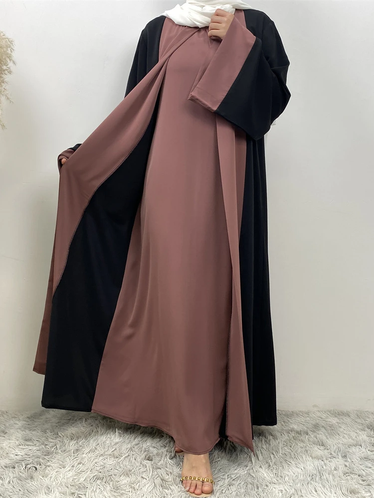 Eid muslimische Party kleid für Frauen Ramadan Abaya gefälschte 2 Stück langes Kleid Marokko Vestidos Largos Dubai Truthahn Robe Jalabiya