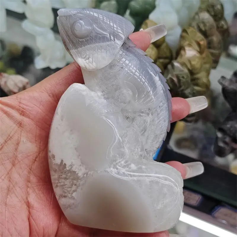 Natural Gray Agate Lizard Carving Crystals Crafts As Halloween Ornaments Gifts Or Home Room Decoration 1pcs