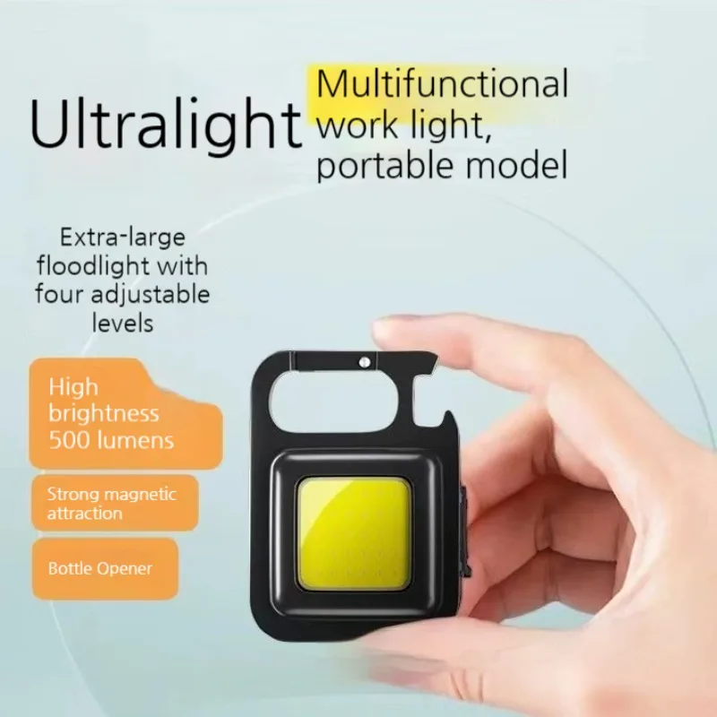 2026 New Portable COB Keychain Light 500LM USB Rechargeable Work Light Magnetic Mini Flashlight Camping Emergency Lamp Hiking