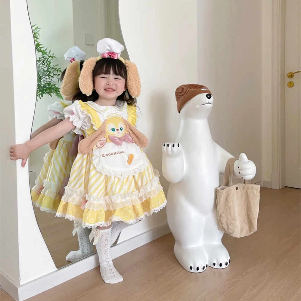 Baby Girl Spanish Yellow Dresses Boutique Lolita with Big Bow Infant Princess Dress Newborn Birthday Christening Party Ball Gown