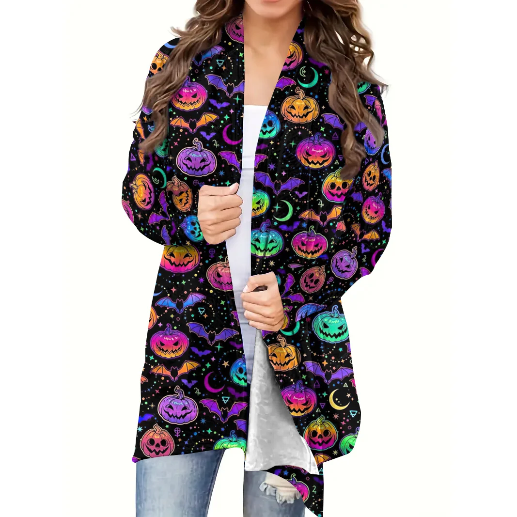 Winter Coat For Women Halloween Print Long Sleeve Cashmere Cardigan Casual Loose Halloween Tops Female Festival Party Clothing