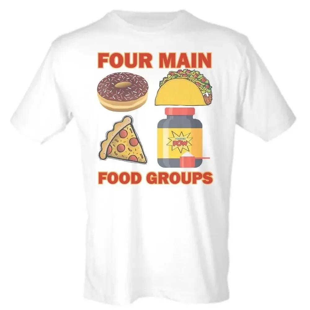 Four Main Food Groups Donuts Taco Pizza Protein Sublimation Men's Tee Shirt  High Quality 100%Cotton Short Sleeve